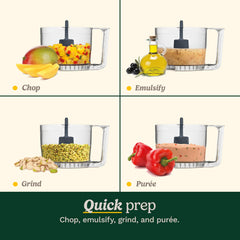 Cuisinart mini-prep in use chopping fresh herbs to save time and deliver consistent texture