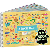 CUPKIN front cover showing beach scene and stickers, inspiring creative play