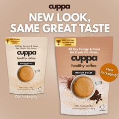 Cuppa Healthy Coffee pouring into a mug for quick, smooth instant preparation