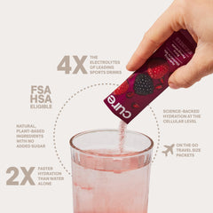 Cure Hydration mixed Berry Pomegranate drink in glass for quick hydration