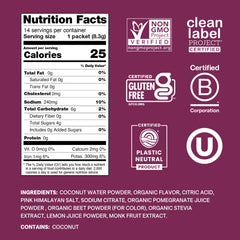 Cure Hydration packet opened to show berry pomegranate powder texture
