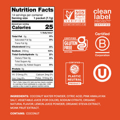 Cure Hydration open packet powder close-up showing natural ingredients