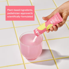 Cure Hydration pink lemonade mixed in glass illustrating clear, low-sugar refreshment