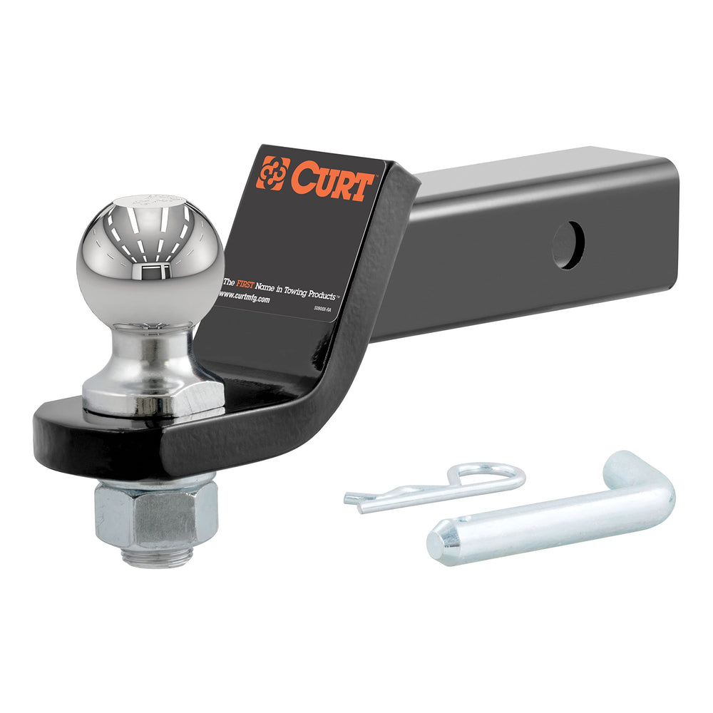 CURT loaded ball mount front view showing 2" ball and shank, reliable towing