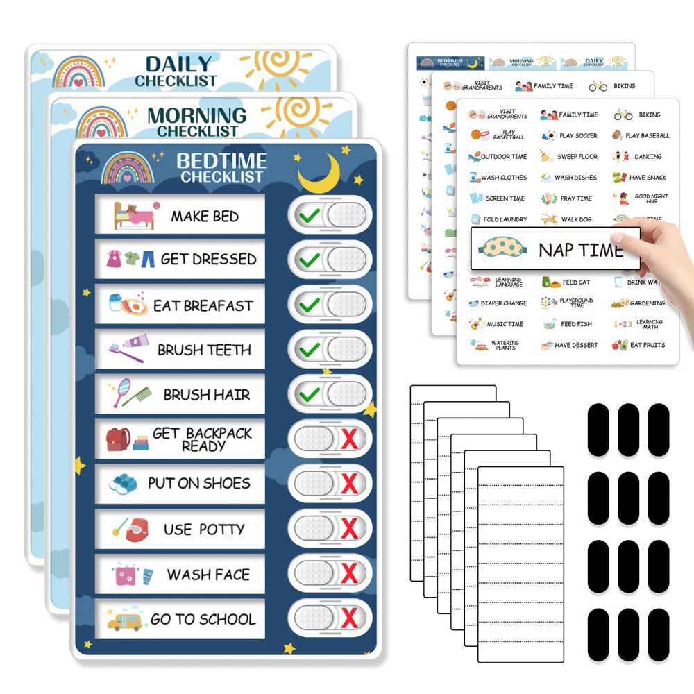 CustomMaster front view of magnetic routine chart showing clear tasks and slider for easy tracking