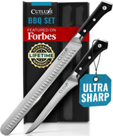 Cutluxe front packaging of carving knife set shows complete kit and sturdy box