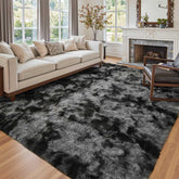 Cuzwlovita front view of dark grey 6x9 shag rug showing modern tie-dye, adds cozy warmth
