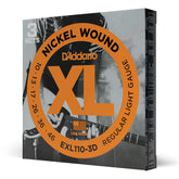 D'Addario EXL110 front packaging showing three sets and brand, clear product identification benefit