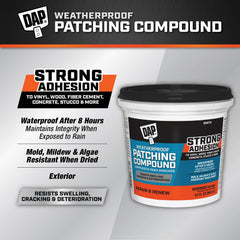 DAP Weatherproof Patching Compound being applied to siding demonstrating durable adhesion