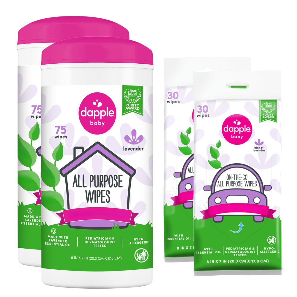 Dapple front packaging lavender multipack showing canisters and pouches for convenience