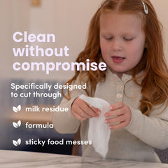 Dapple wipe next to adult hand for scale illustrating generous wipe size