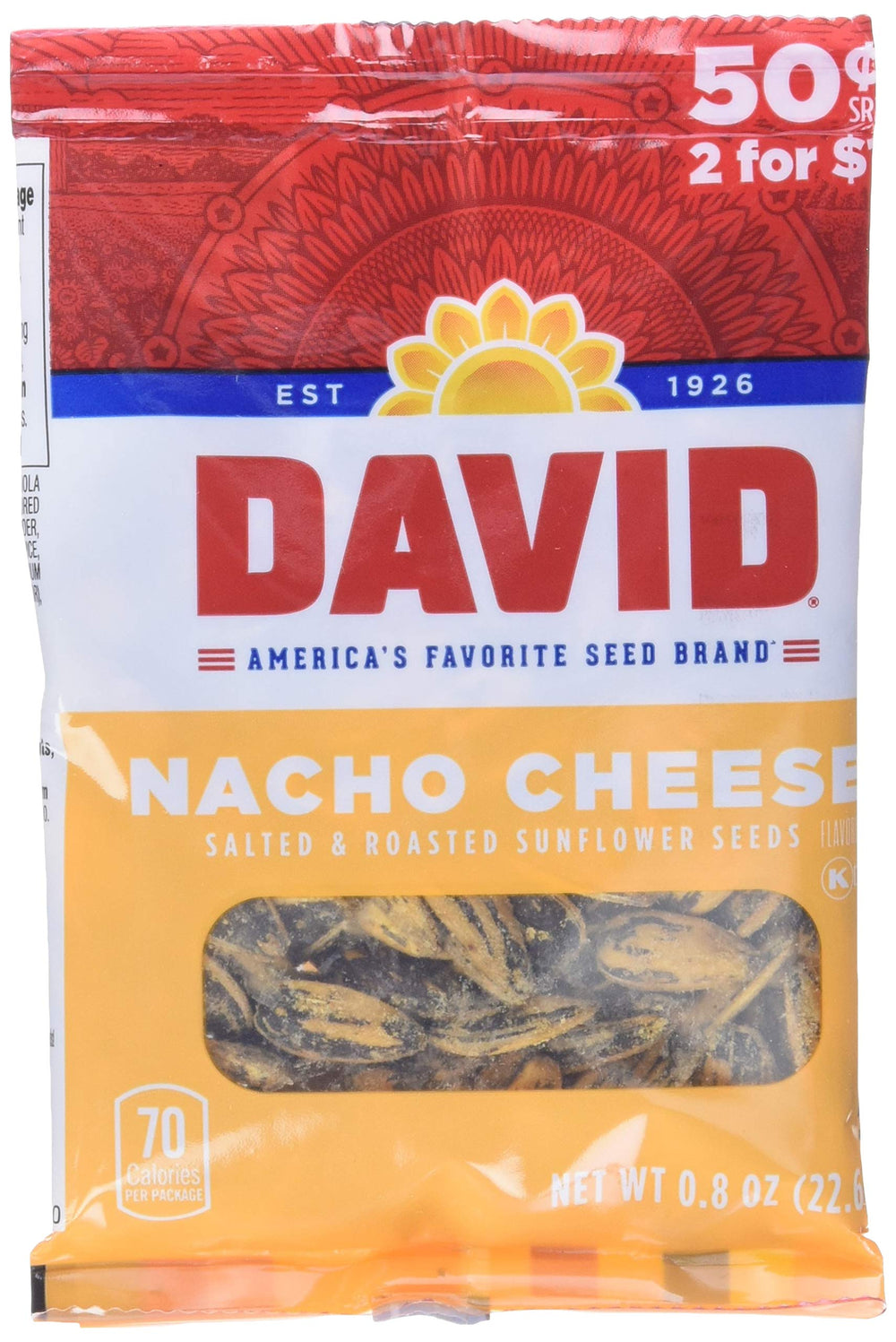 David front packaging showing bright nacho cheese branding and single-serve bag convenience