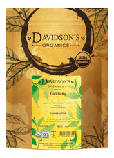 Davidson's front package of Earl Grey 16-ounce organic bag showing brand and bulk size benefits