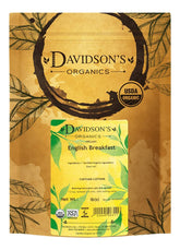 Davidson's English Breakfast front pouch showing brand and net weight, ensures confident purchase