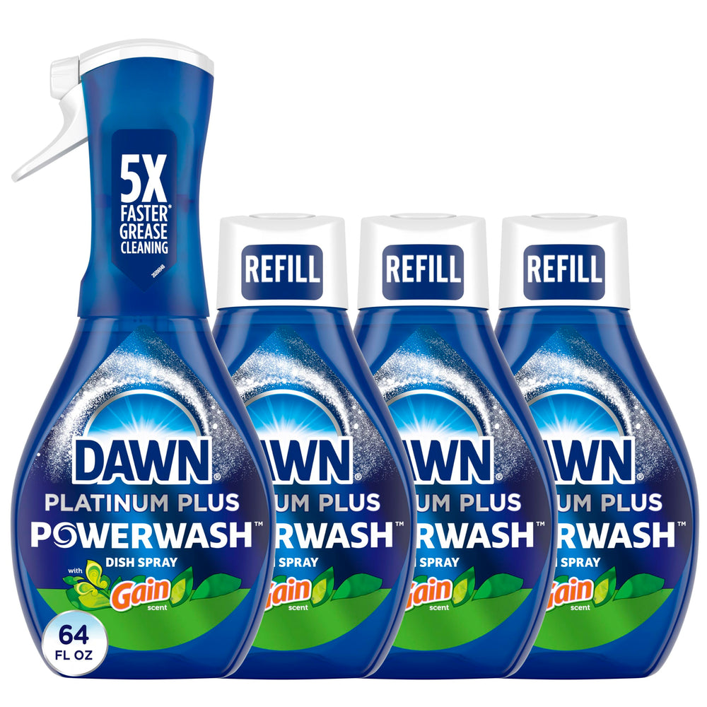 Dawn Powerwash Gain front packaging showing kit and refills for compact storage