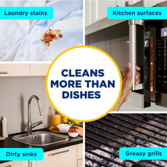 Dawn Powerwash suds on a greasy pan showing powerful foaming that loosens baked-on food