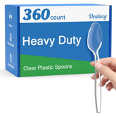 Dealusy clear plastic spoons front packaging showing count and benefit