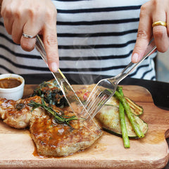 Dealusy utensils being used at buffet demonstrating durability and convenience