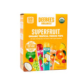 DeeBee's front packaging showing 50-count pack and tropical flavors, clear ingredient benefit