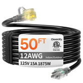 Deeklify front view of 50ft extension cord showing durable design and reach