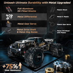 DEERC 9309E metal drivetrain close-up highlighting durable gears and better torque transfer