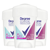 Degree clinical front packaging showing brand and 3-count value for reliable protection