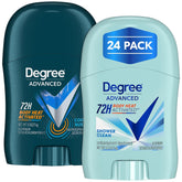 Degree front packaging showing 24-pack convenience and travel readiness