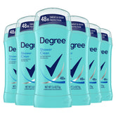 Degree front packaging showing six sticks and clear value