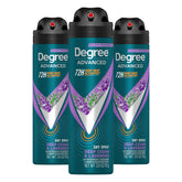 Degree front packaging showing three 3.8 oz cedar and lavender cans, quick grab convenience