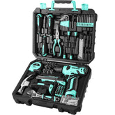 DEKOPRO front view of turquoise 126-piece kit showing drill and case for quick setup