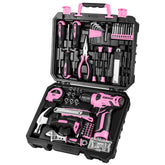 DEKOPRO front view of pink cordless drill kit showing case and organized contents for easy storage