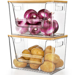 Delamu front view clear pantry organizer shows tidy storage benefit