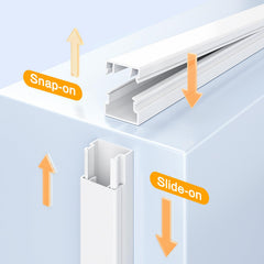 Delamu mounted on baseboard in living room for tidy cable management