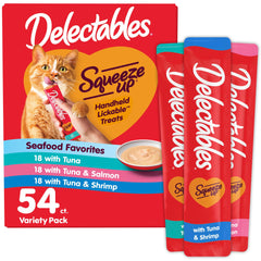 Delectables front packaging seafood variety shows value pack and convenience