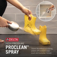DELTA ProClean spray pattern rinsing tile quickly for faster shower surface cleaning