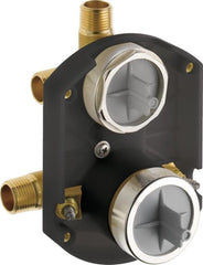 DELTA rough-in front view showing valve layout and durable construction benefit