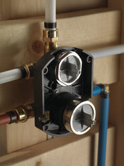 DELTA rough-in side connections displaying 1/2 in NPT and CWT fittings for easy compatibility