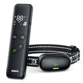 Delupet front view of collar and remote showing controls and display, quick control benefit