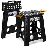 Delxo folded stool front view showing compact storage benefit