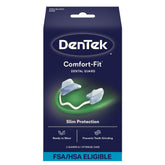 DenTek front packaging showing two guards and case, clear purchase information benefit