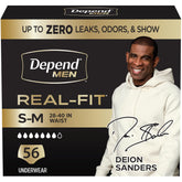 Depend Real Fit front packaging showing pack benefits and count