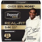 Depend front packaging showing product and count with clear branding and protection