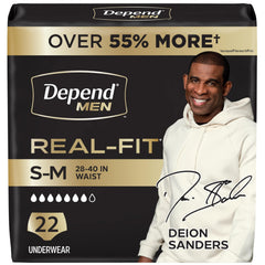 Depend front packaging showing product and count with clear branding and protection