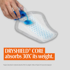 Depend adhesive backing detail demonstrating secure hold benefit