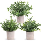 Der Rose front view of three mini faux plants showing compact decorative greenery