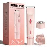 Dermave bikini shaver front view showing compact design and control