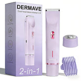 Dermave front view of purple bikini shaver showing ergonomic shape and controls for easy handling