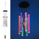 DesGully front view wind chime showing full product and solar panel benefit