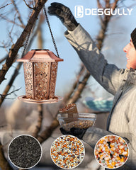 DesGully seed tray and six dispensing ports detail showing easy feeding and spill-catching design