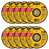 DEWALT 10-pack cutoff wheels front packaging shows model and size, ensuring quick identification and purchase